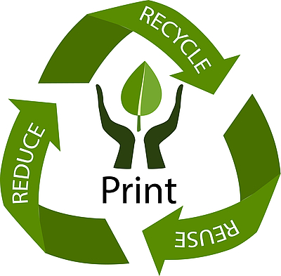 Logo reuse - recycle - reduce, kennzeichnet Circular-Print-Produkte in allen Wertschöpfungsstufen